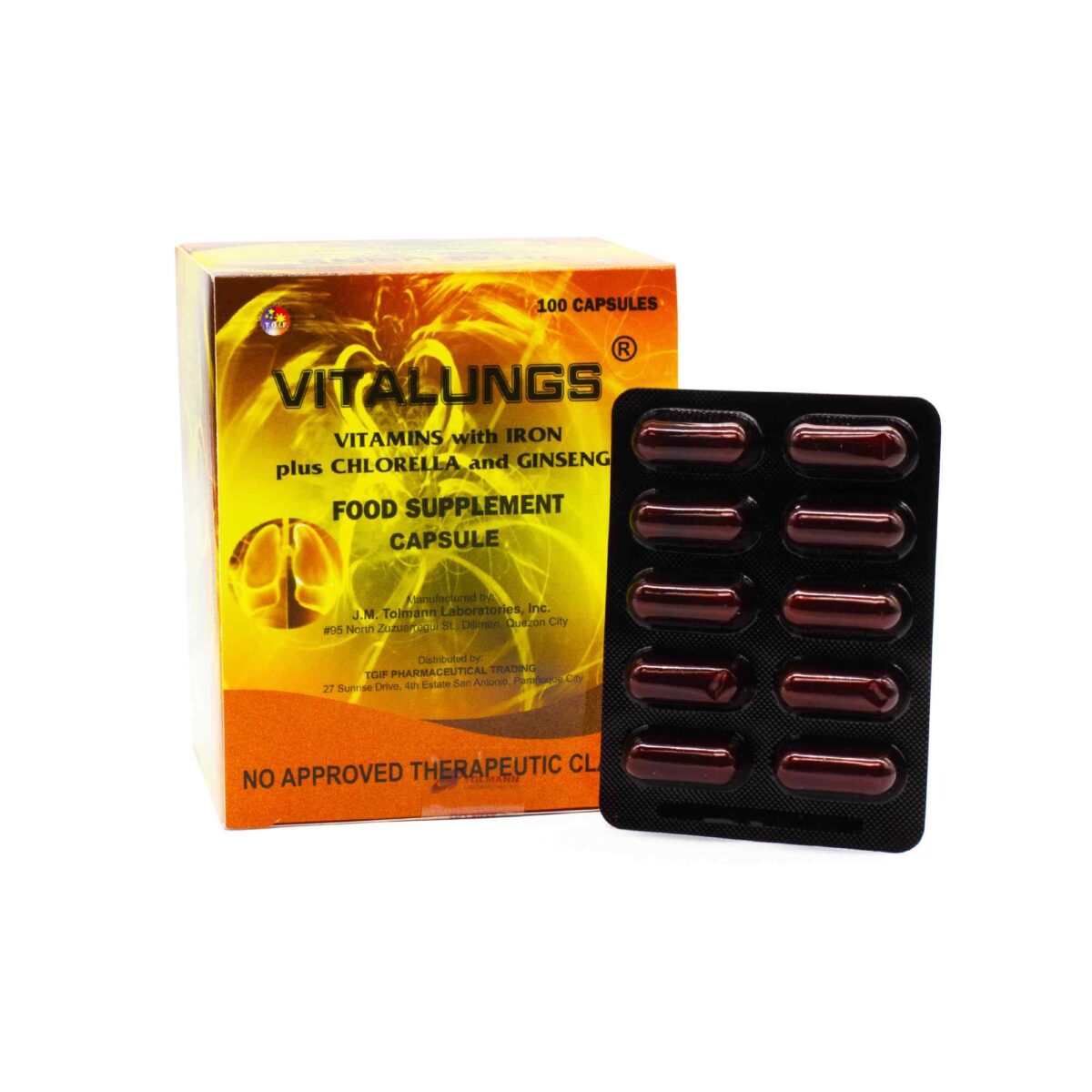 Vitalungs Vitamins with Iron plus Chlorella and Ginseng Food Supplement